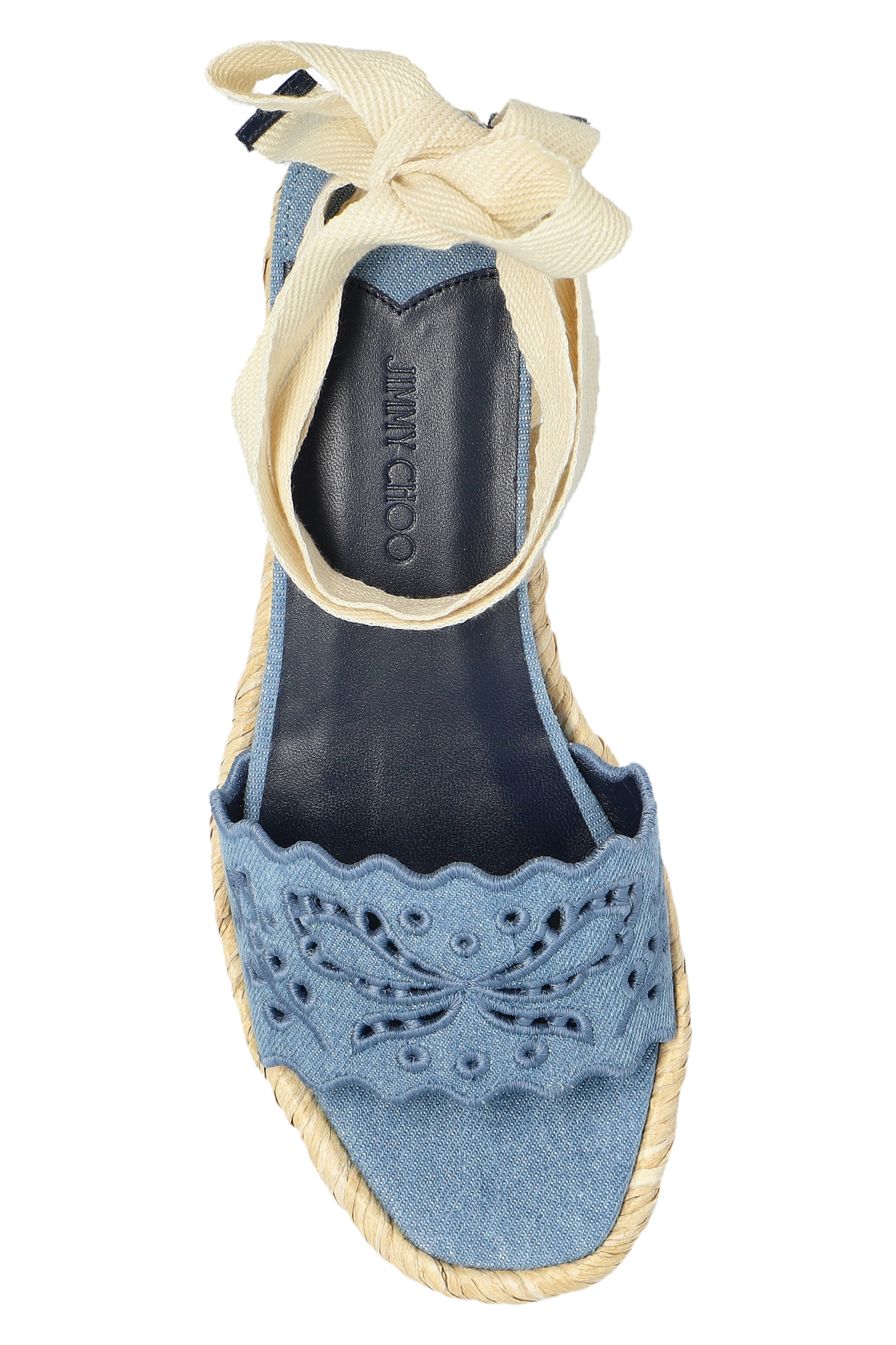 新作*Jimmychoo* Arlee 60 刺繍入りエスパドリーユウェッジ Arlee Wedge 60 |Latte Canvas Wedge Sandal with Sangallo